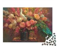Peacock in Floral Arrangement Premium 1000 Piezas Rompecabezas Adultos Pavo Real Blanco Entre Flores de Tonos Cálidos Grueso Robusto Desafiante Alivio Estrés Juego 70x50cm/1000pcs