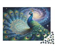 Peacock in Galaxy 1000 Piezas Rompecabezas Adultos y Familia Pavo Real con Fondo de Galaxia Espiral Cósmica Premium Robusto Vibrante Desafiante 52x38cm/1000pcs