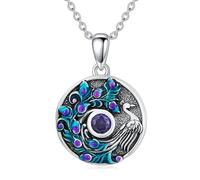Peacock Locket Necklace That Holds 2 Pictures 925 Sterling Silver Natural Amethyst Round Photo Locket Penadnt Jewelry Birthday Gifts for Women Wife Mom