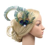 PeacockFeather - Horquilla para el pelo para mujer con diamantes de imitación, tocado para cóctel, fiesta, estilo francés, clip para el pelo étnico, horquilla tradicional de boda, adorno étnico para