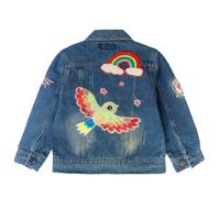 Peacolate 3-10 años primavera otoño niña chaqueta de mezclilla bordado floral abrigo, arcoiris, 4-5 Años