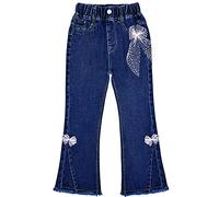 Peacolate 4-8 Años Primavera Otoño Chica Bordado Jeans Pantalones Vaqueros Stretch, Roseta, 7-8 Años