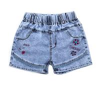 Peacolate 7-11T Little & Big Kids Girls Emboridery Flower Floret Denim Shorts Jeans (10T, Corazón)