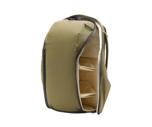 Peak Design Mochila diaria con cremallera de 20 L, Kelp, cremallera de 270 grados, bolsillos laterales dobles, divisores FlexFold, se adapta a laptop de 15 pulgadas, para llevar cámara, viajes diarios