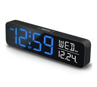 Peakeep Reloj despertador digital de 9 pulgadas, pantalla grande para dormitorio, sala de estar, fuerte para adultos que duermen mucho, DST automático, fecha, día de la semana, temperatura regulable,