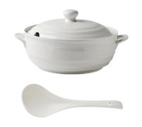Peakjune Juego de Sopa con Tapas y cucharón,Juego De Soperas De Porcelana Blanca con Tapas,Tureen de cerámica con Tapas y Juego de cucharón,for decoración de Restaurante,hogar y Cocina.