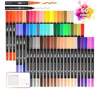 Peakness Rotuladores Lettering Profesionales de 60 Colores, Pincel Doble Punta con Libro de Dibujo, Rotuladores Acuarelables para Graffiti, Caligrafía, Dibujo, Lettering para Niños y Adultos