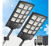 PEAKRO Farolas Solares Exterior, 400W 6500K Potente Foco LED Solar con Control Remoto, IP67 Impermeable Luz Solar Exterior Jardín Sensor de Movimiento, Luz de Seguridad Lámpara Solare 2 Pack