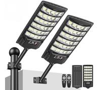 PEAKRO Farolas Solares Exterior, 400W Potente Focos LED Solar con Control Remoto, IP66 Impermeable 6000K Luz Solar Exterior Sensor de Movimiento Lampara Solar Jardín para Garage Patio, 2 Pack