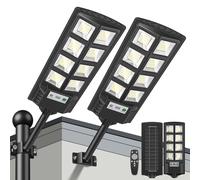 PEAKRO Farolas Solares Exteriores 2 Pack, Potente 600W Farola Solar con Sensor de Movimiento,Control Remoto, 6500K IP65 Impermeable Foco Solar Lampara LED Luz de Seguridad para Jardín, Patio, Garage