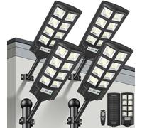 PEAKRO Farolas Solares Exteriores 4 Pack, Potente 600W Farola Solar con Sensor de Movimiento,Control Remoto, 6500K IP65 Impermeable Foco Solar Lampara LED Luz de Seguridad para Jardín, Patio, Garage