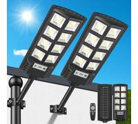 PEAKRO Farolas Solares Exteriores, 600W Potente Luz Solare Exterior con Sensor de Movimiento,Control Remoto, 6500K LED Focos Solares Exterior Impermeable Lampara Solar para Jardín Garaje, 2 Paquete