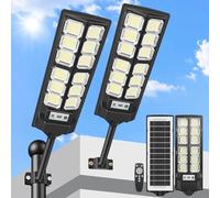 PEAKRO Farolas Solares Exteriores, 700W Potente Farola Solar con Sensor de Movimiento, Mando a Distancia, 6500K Impermeable Foco Solar Lampara Solar Luz de Seguridad para Jardín, Patio - 2 Paquetes
