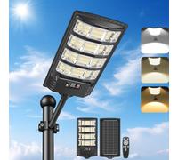 PEAKRO Farolas Solares LED Exterior, 6500K Blanca y 3000K Cálida Luz, Foco Solar Potente Impermeable con Mando a Distancia,Sensor de Movimiento Farolas de Jardín Lámpara Solar para Garaje -1 Pack