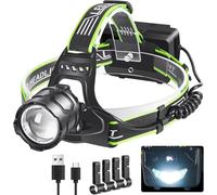 PEAKRO Linterna Frontal LED Recargable, Alta Potencia 90000 lúmenes 5 Modos, 9000mAh Frontal LED Recargable con Luz de Aviso, Linterna de Cabeza 90° Ajustable para Camping y Pesca