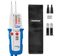 PeakTech, 1096, Comprobador de tensión CA/CC de 2 polos con doble pantalla y test RCD, protección contra polvo y agua (IP64), pantalla LCD + linterna, comprobador de continuidad