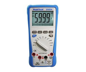 PeakTech 2025 A - Multímetro digital de verdadero valor eficaz, 6.000 cuentas, interfaz de datos integrada con software, medidor de resistencia, capacitancia, continuidad, 1000V - 10A AC/DC - CAT III