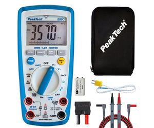 PeakTech 2180 - Multímetro digital con medidor LCR, resistencia, capacitancia, inductancia, 6000 cuentas, rango automático, amperímetro, probador de continuidad pantalla LCD iluminada - CAT III 1000