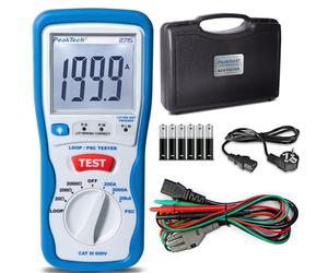 PeakTech 2715 - Probador digital de lazo PSC con pantalla LCD, probador para mediciones de impedancia, amperímetro de cortocircuito, fusible de circuito, carcasa aislada - CAT III 600 V