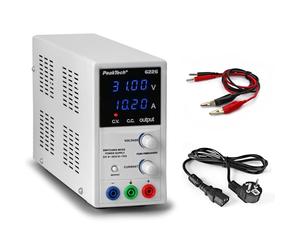 PeakTech 6226 - Fuente de Alimentación0-30V / 0-10A, Ajustable, DC con Pantalla Led Azul de 4 Dígitos, Conmutación Estabilizada, Amperímetro, Sobrecarga y a Prueba de Cortocircuitos, Diseño Delgado