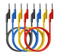 PeakTech 7047-4 Stück Messleitungen Set, 50cm, Multimeter Test Kabel, Laborleitungen, Messkabel mit 4mm Bananenstecker, Stapelbar, in 4 Farben, 0,5m Länge