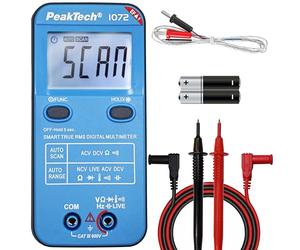 PeakTech, P1072, Multímetro digital True RMS SMART con función Auto-Range, Multímetro digital con pantalla LCD de 4.000 dígitos, Medidor de corriente hasta 600V AC/DC, NCV y Live Test, CAT III 600V