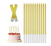 PEAKTOP 12 Pcs Largas y Delgadas Velas de Cumpleaños, Oro Velas Cumpleaños