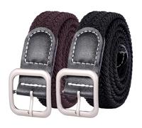 PEAKTOP 2 Piezas Cinturón Trenzado Elástico, 2.5cm Cinto Hombre Mujeres Cinturones, Cinto Sin Agujeros Con Hebilla De Aleación Para Jeans (Negro, Marrón)