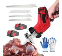 pealiritansemen Sierra Recíproca Inalámbrica, Cortadora De Huesos De 21 V con 2 Baterías, Sierra Cortadora De Carne De Mano, con 4 Hojas De Sierra Y 12 Guantes, para Cortar Huesos Y Madera