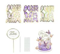 PEALOVCOM 60 Piezas Decoraciones de Mariposas para Tartas con 2 Toppers para Tartas de Feliz Cumpleaños 60 Palitos Metálicos y 60 Pegatinas de Puntos Adornos para Pastel para Boda Comunión Bautizo