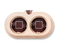 Peana de madera para mecanismos eléctricos vintage Garby y Dimbler para pared - Base para enchufes e interruptores de pared - Madera de haya natural - Peana con paso de cable Fontini