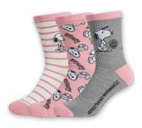 Peanuts Calcetines Mujer 3 Pares | Snoopy Oficial | Talla 36-40 EU (Rosa, Blanco, Gris) | Algodón Suave Antideslizante | Pack de 3 Pares