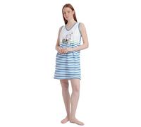 Peanuts Camisola Mujer Verano Algodón - Camisón Sin Mangas Modelo Tennis Club con Estampado Rayado y Detalles de Snoopy, Tejido Suave, Azul Talla S