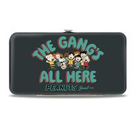 Peanuts - Cartera con bisagras, Peanuts Gang the Gangs All Here Group Pose Negro Azul, Cuero Vegano, Gris, 7" x 4", Casual