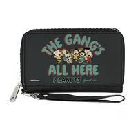 Peanuts - Cartera con cremallera alrededor, Peanuts Gang the Gangs All Here Group Pose negro azul, cuero vegano