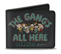 Peanuts - Cartera plegable, Peanuts Gang the Gangs All Here Group Pose negro azul, cuero vegano, Gris, 4.0" x 3.5", Casual