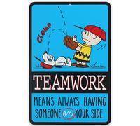 Peanuts Charlie Brown and Snoopy Baseball Teamwork - Letrero de metal divertido de Charlie Brown para dormitorio o aula de niños