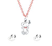 PEANUTS Juego de collar y aretes de Snoopy con licencia oficial, collar de 16 pulgadas + 3 pulgadas con cadena roja, disfraz, sin piedras preciosas, Disfraz, No es una piedra preciosa