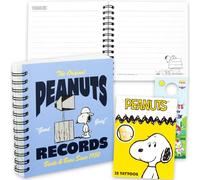 Peanuts Juego de diario de papelería con cuaderno cuadrado en espiral Snoopy y tatuajes temporales, más | Charlie Brown - Juego de diario para niños, niñas y niños