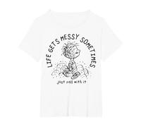 Peanuts - Pigpen Life se Pone desordenado a Veces Simplemente Rueda con él Camiseta, Mujer Tallas Grandes, Blanco, 5XL Grande