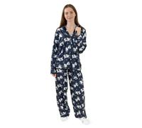 Peanuts Pijama de Snoopy de Manga Larga y Pierna Larga para Mujer | Ropa de Dormir con Cuello Azul Marino y Blanco de Dibujos Animados para Dormir cómodos de algodón