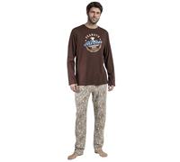 Peanuts Pijama Hombre Invierno 100% Algodón - Pijama de Hombre Varsity Squad con Camiseta de Manga Larga y Pantalón Largo, Cintura Ajustable, Chocolat