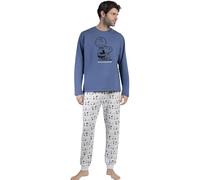 Peanuts Pijama Hombre Invierno Algodón y Poliéster - Pijama de Hombre Snoopy & Friends en Felpa con Camiseta de Manga Larga y Pantalón Largo, Cintura