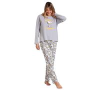 Peanuts Pijama Mujer Invierno Algodón y Poliéster - Manga Larga, Camiseta Interlock y Pantalón Largo con Cinturilla Ajustable, Snoopy Funny con Detall