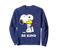 Peanuts Snoopy Abrazando Woodstock Be Kind Sudadera, Unisex para Adultos, Azul Marino, S
