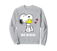 Peanuts Snoopy Abrazando Woodstock Be Kind Sudadera, Unisex para Adultos, Gris Jaspeado, M
