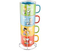 Peanuts Snoopy Gentle Reminders - Tazas apilables de 15 onzas con estante de metal, gres, paquete de 4, colores surtidos