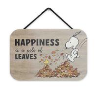 Peanuts Snoopy Happiness Is a Pile of Leaves Hanging Wood Wall Decor Cute Snoopy Sign for Fall Home Decorating