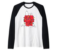 Peanuts Snoopy Navidad Luces de Navidad casa Perro Festivo Retro Camiseta Manga Raglan
