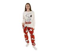 Peanuts Snoopy Pijama de Manga Larga y pantalón Largo para Mujer, Color Crema y Rojo, con diseño de Felpa Suave y acogedora | Ideal para Estar cómoda en casa o a la Hora de Dormir